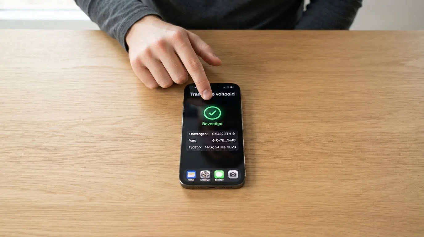 Een mobiele bitcoin-wallet die een transactie naar een casino-adres verstuurt