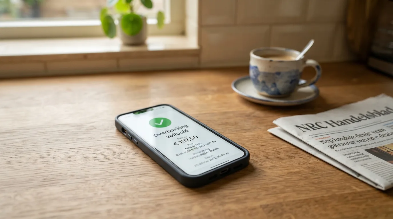 Een bank-app die een directe overboeking bevestigt op een telefoon
