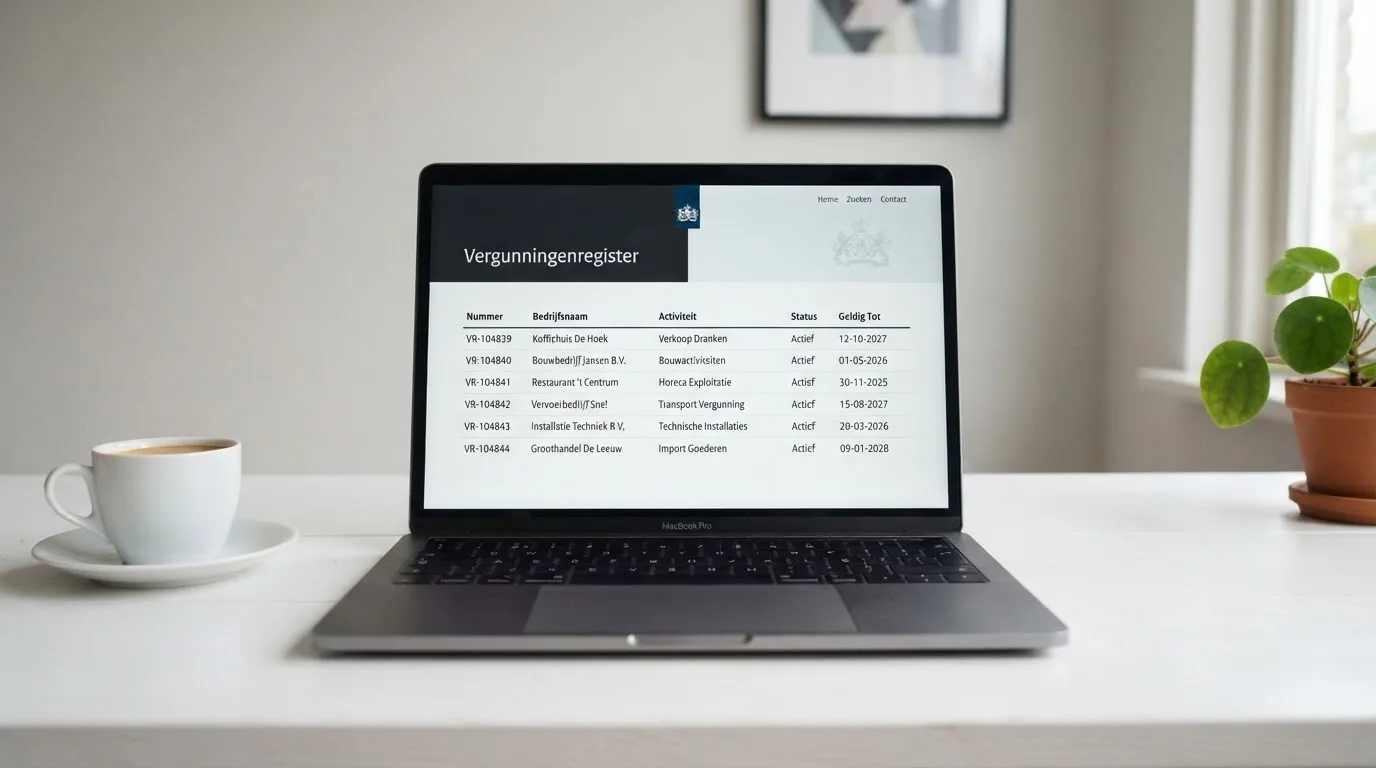 Overzicht van het vergunningenregister van de Kansspelautoriteit op een scherm