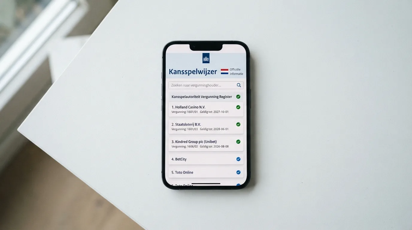 Een iPhone met daarop de Kansspelwijzer van de Kansspelautoriteit geopend