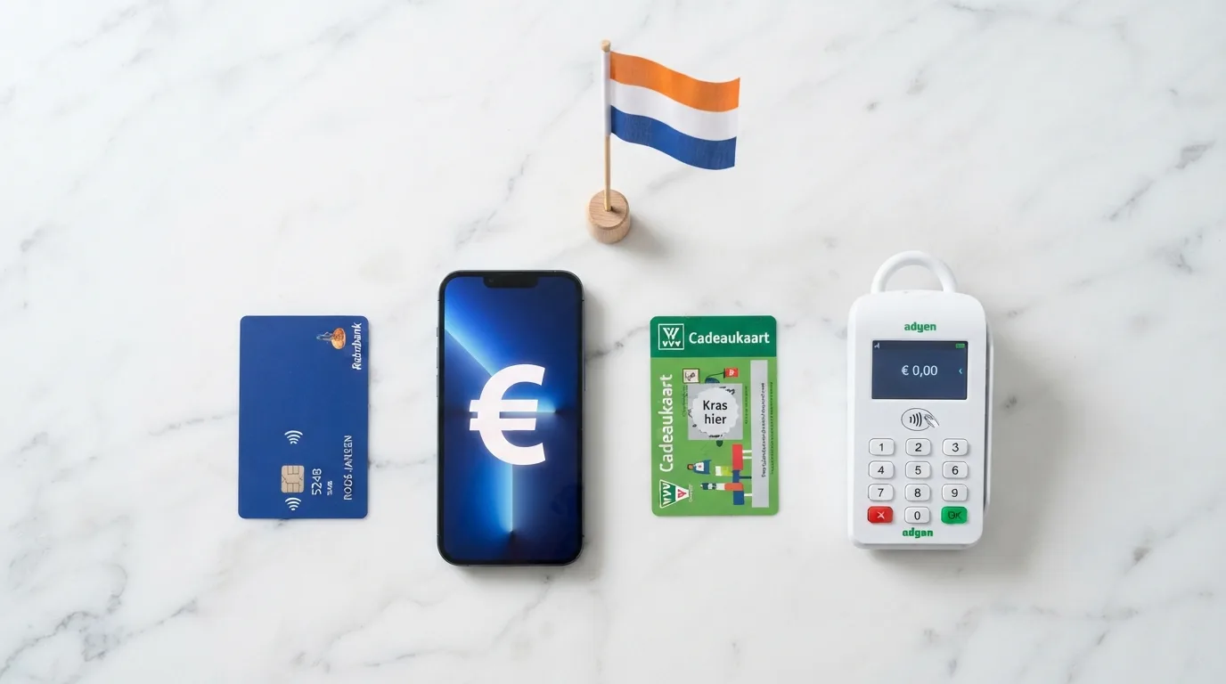 Een overzichtelijke rij van betaalmethoden — iDEAL, Trustly, creditcard, PayPal — met hun logo's, gerangschikt onder de vlag van een Nederlands online casino