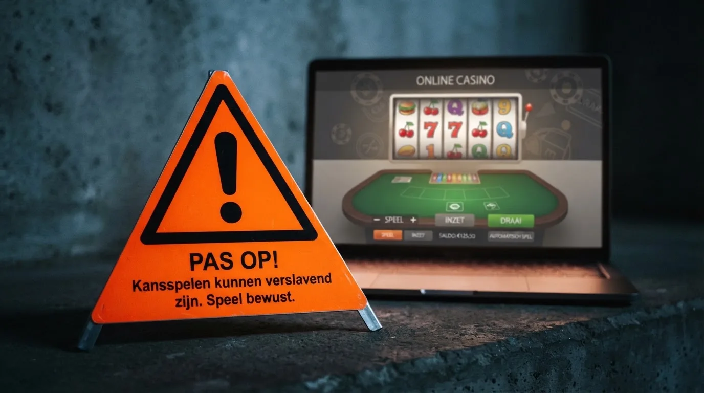 Een waarschuwingssymbool bij een buitenlands online casino zonder Nederlandse vergunning
