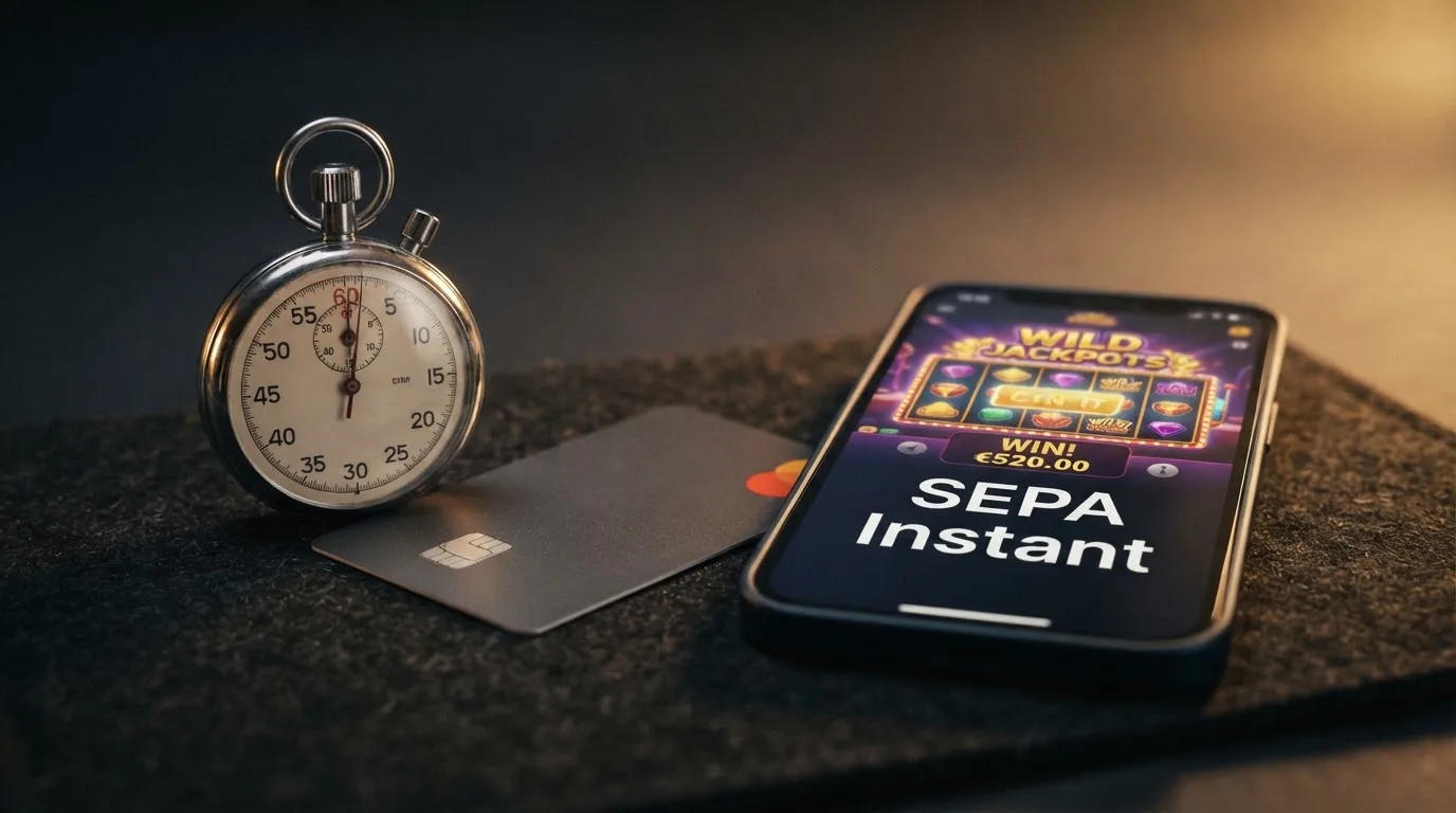 Een tijdlijn die de verwerkingstijd van vier betaalmethoden naast elkaar toont: handmatige SEPA (3–5 dagen), iDEAL (direct), Trustly (direct), en SEPA Instant (seconden).