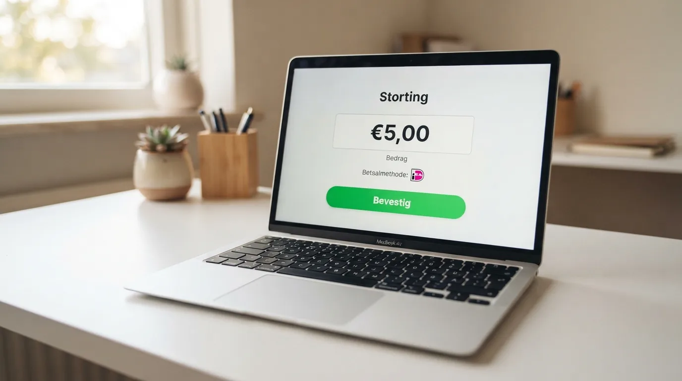 iDEAL-betaalscherm met een storting van vijf euro en een casino-logo